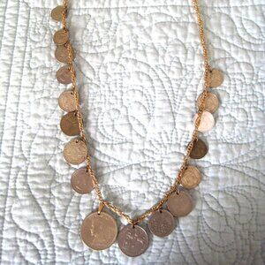 ESTATE GOLDTONE MONET WORLD COINS NECKLACE 26" LONG w/17 COINS